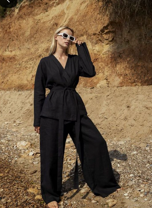Ensemble 2 pieces  en lin -kimono&pantalon