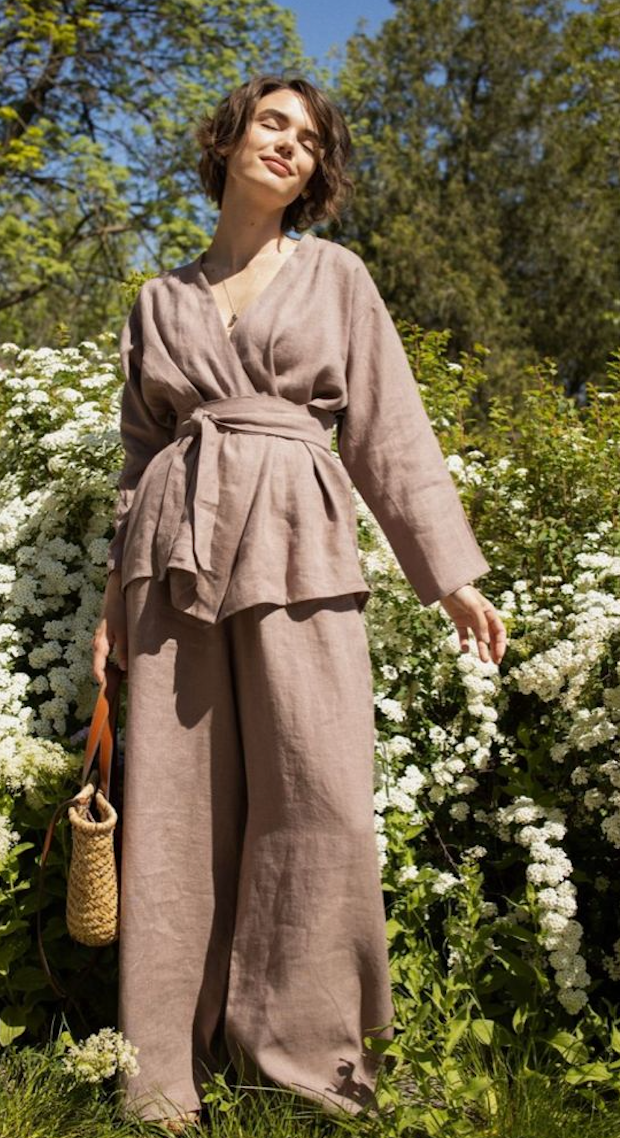 Ensemble 2 pieces  en lin -kimono&pantalon