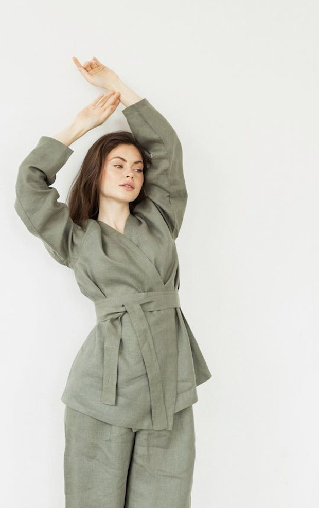 Ensemble 2 pieces  en lin -kimono&pantalon
