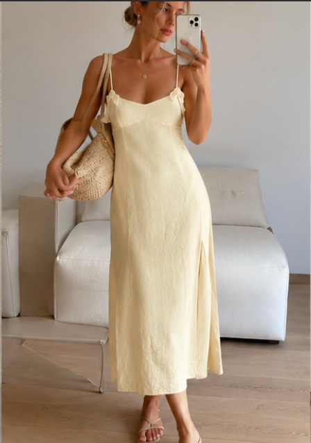 Robe Longue Jaune Butter Élégance