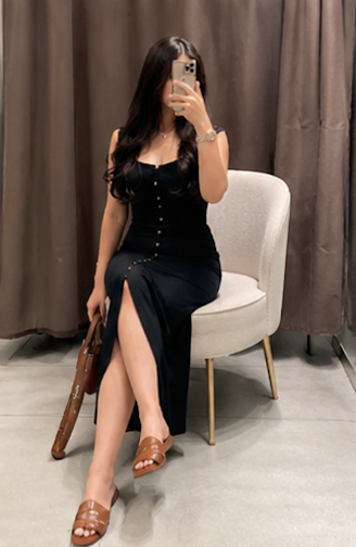 Robe Longue Noire Boutonnée