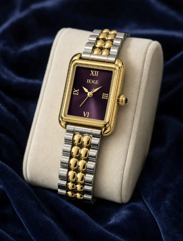 Montre IEKE Rectangle Prune –  Bicolore