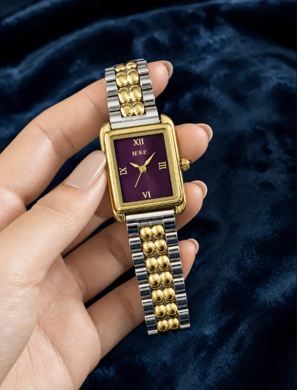 Montre IEKE Rectangle Prune –  Bicolore