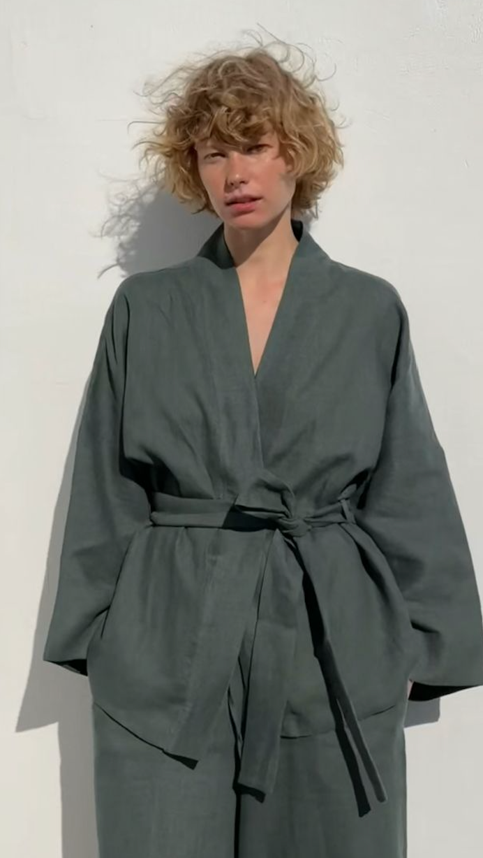 Ensemble 2 pieces  en lin -kimono&pantalon