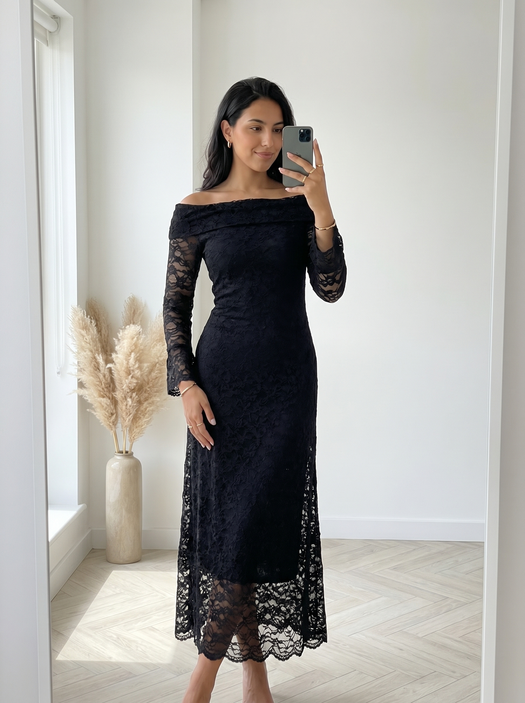 Robe longue dentelle noire - miroir