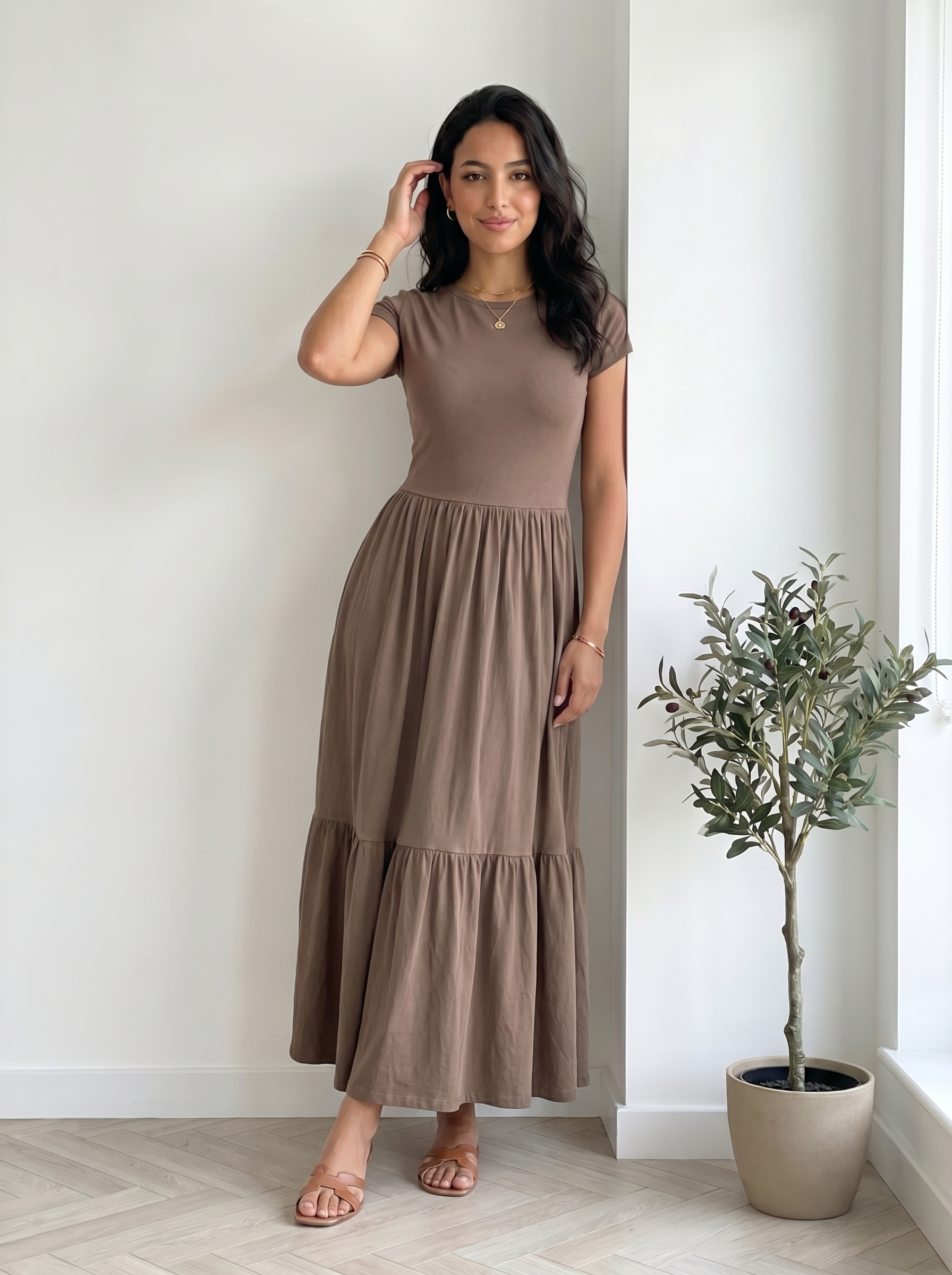 Robe longue moka - plein pied