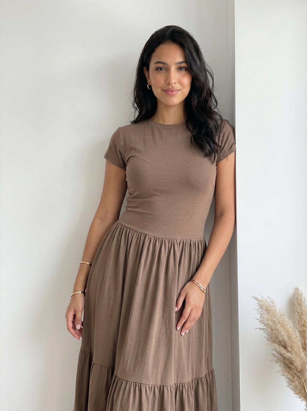 Robe longue moka - trois quarts