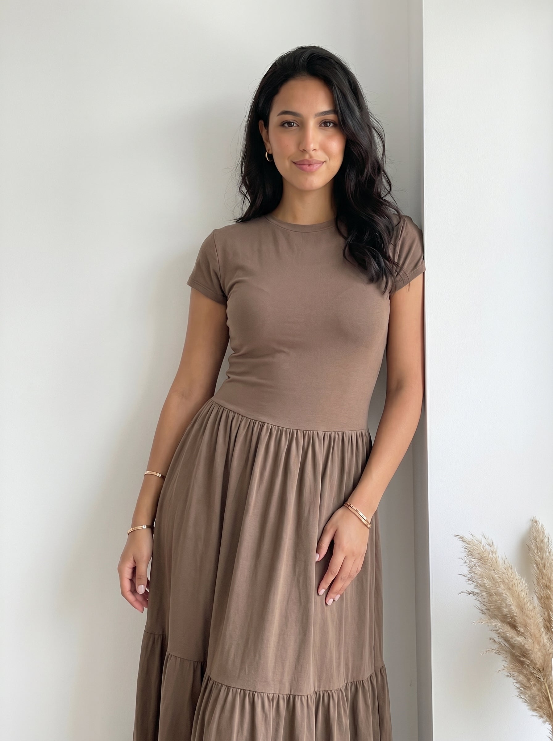 Robe longue moka - trois quarts