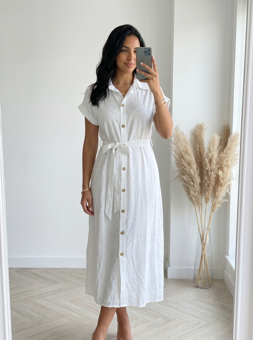 Robe chemise lin blanc - miroir