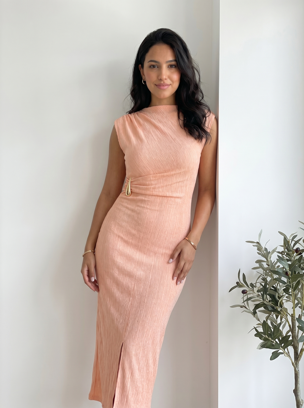 Robe drapée pêche - trois quarts