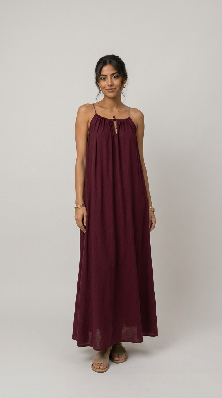 Robe Longue Fluide bordeaux - photo studio