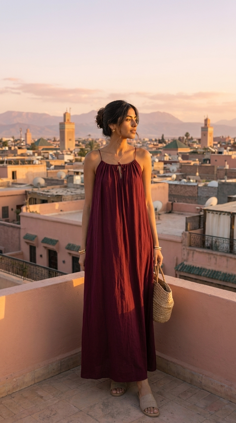 Robe Longue Fluide bordeaux - rooftop