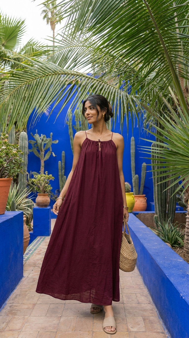 Robe Longue Fluide bordeaux - jardin