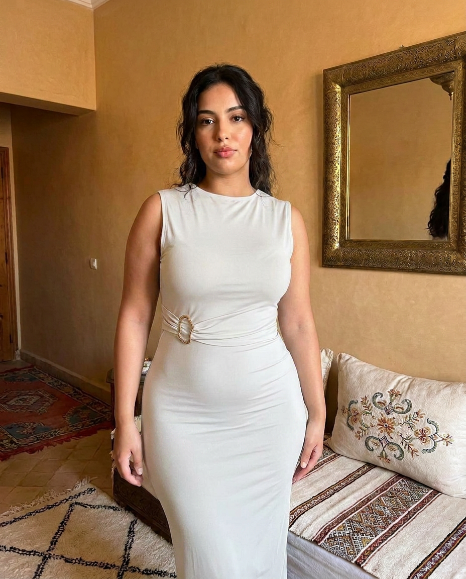 Robe longue ajustée blanche selfie miroir