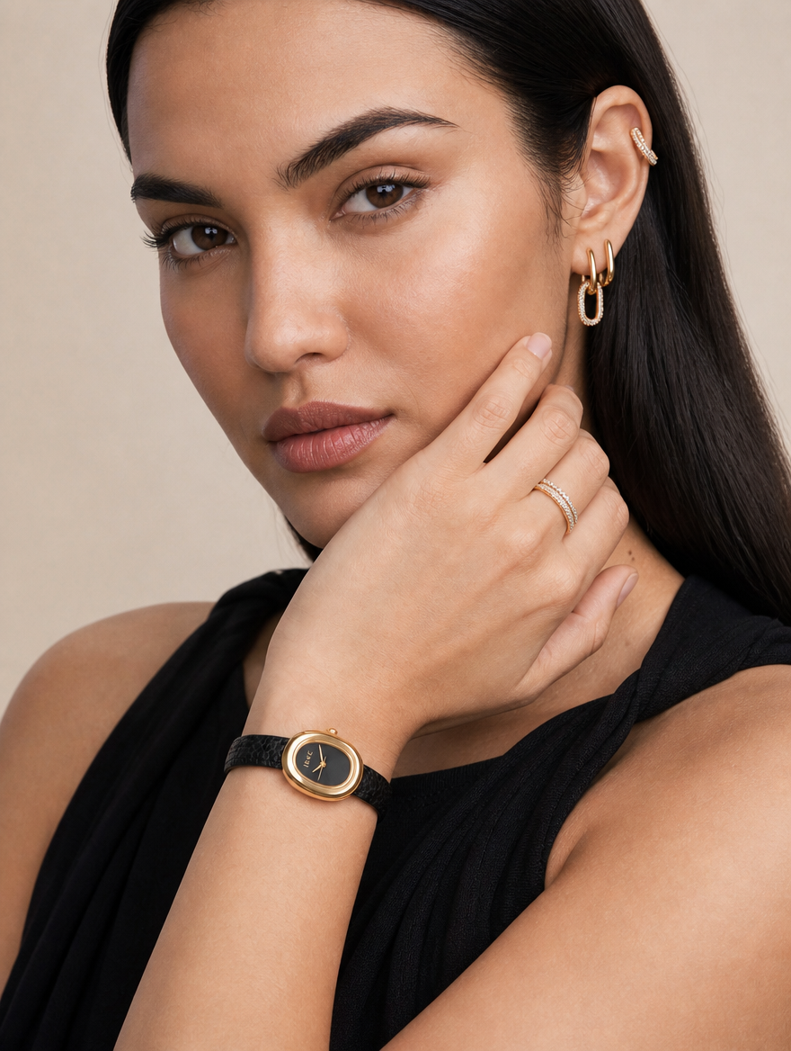 Montre IEKE Ovale Noir – Édition Or