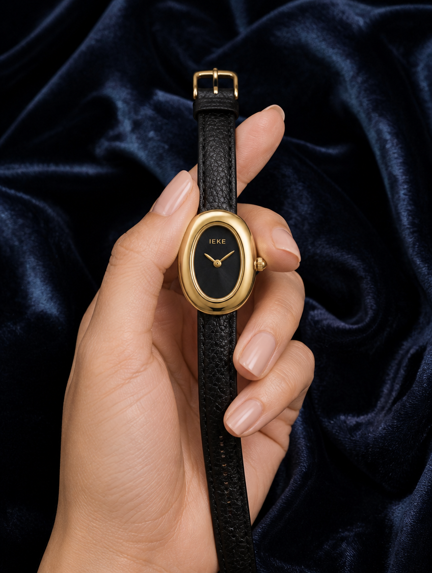 Montre IEKE Ovale Noir – Édition Or