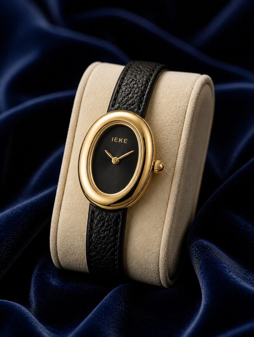 Montre IEKE Ovale Noir – Édition Or
